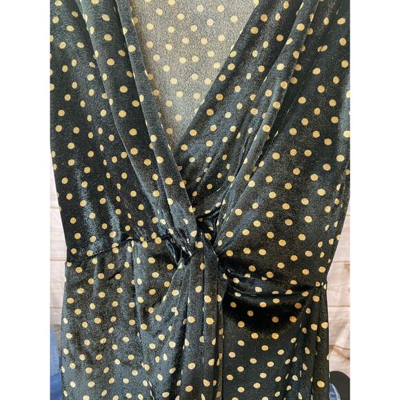 Zara Basic Collection Dress XS Black Gold Polka Dot Velvet Velour Half Sleeve - Picture 3 of 5